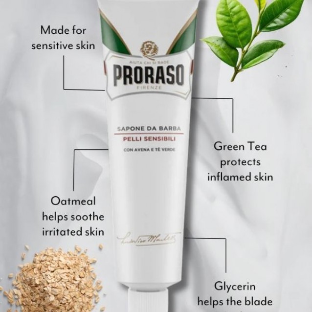 Crema de Ras Proraso Sensitive cu Ceai Verde Si Ovaz - Proraso